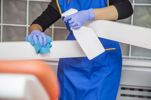 Trained carpet cleaner preparing protective equipment for a job